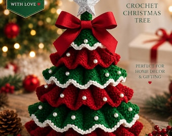 Schema per albero di Natale all'uncinetto con volant / Decorazioni natalizie a strati in PDF / Tutorial per decorazioni con download immediato