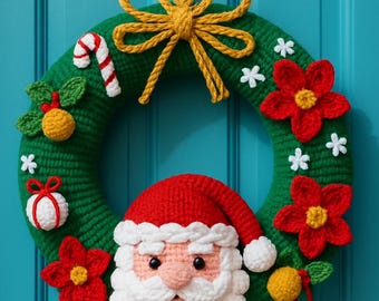 Corona navideña de ganchillo de Papá Noel / Decoración navideña amigurumi hecha a mano