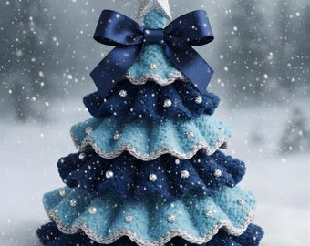 Blue Crochet Christmas Tree Pattern – Ruffled Holiday Decor (PDF Pattern)