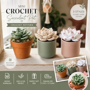 Mini haakpatroon voor een succulentenpotje (PDF), amigurumi plantpatroon, haken voor beginners, klein bureauplantje, direct te downloaden