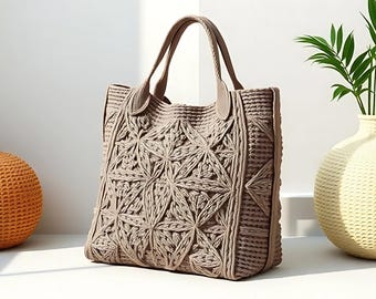 Handmade Crochet Tote Bag: Boho Chic Eco-Friendly Yarn Beach Bag