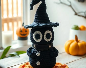 Crochet Witch Cat on Pumpkin Pattern: Halloween Amigurumi (PDF Pattern)