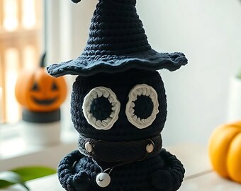 Crochet Witch Cat on Pumpkin Pattern: Halloween Amigurumi (PDF Pattern)