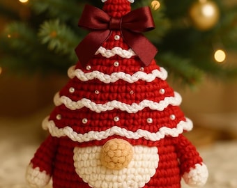 Christmas Gnome Crochet Pattern PDF - Holiday Tomte Amigurumi Pattern with Hat & Bow - Instant Download