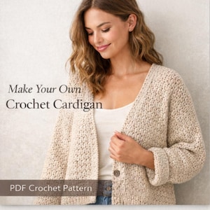 Easy Crochet Cardigan Pattern (PDF), Beginner Sweater Jacket Sizes XS-5XL