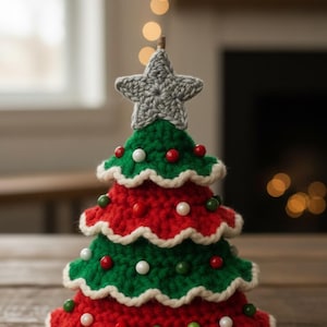Car Suspension Crochet for Christmas Tree with Ruffles | Layered Amigurumi Holiday Tree with Beads | Ornament, Immediate PDF Download