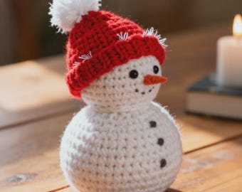 Wzór na szydełkowego bałwana amigurumi w formacie PDF | Bałwan szydełkowy dla początkujących | Wzór na szydełkowe ozdoby świąteczne | Miniaturowa pluszowa ozdoba świąteczna