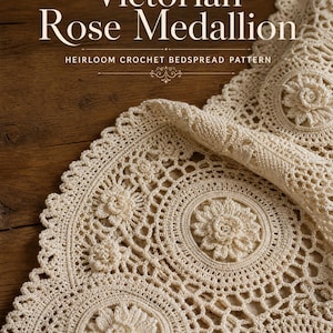 Victorian Rose Medallion Crochet Pattern PDF, Heirloom Lace Bedspread Pattern, Thread Crochet Blanket, Vintage Coverlet