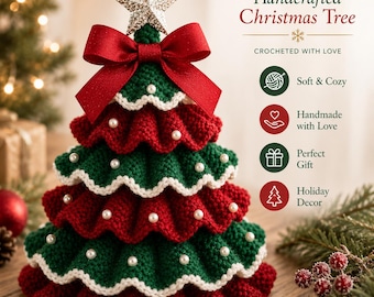 Esplora il modello di albero di Natale all'uncinetto con volant / Decorazione natalizia a strati in PDF / Tutorial per ornamenti con download immediato