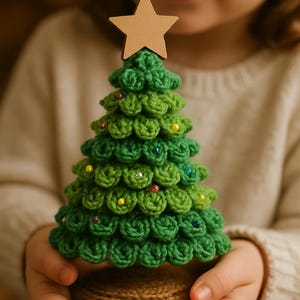 Motif de sapin de Noël rustique au crochet - Décoration des Fêtes en fil volumineux (Modèle PDF)