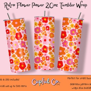 Retro Flower Power Becher 70er Jahre Becher Groovy 20 Unzen Digitale Datei Becher Wrap PNG SVG-Datei Becher Nahtlose Wrap Sublimationsdruck auf Anfrage