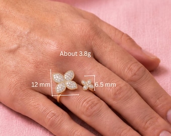 Minimal Floral Ring Adjustable, Sparkling CZ Gold Silver Ring, Cute Everyday Jewelry