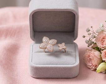 Blommig ring i sterlingsilver, justerbar Sakura-blomring, eleganta blommiga smycken. Present till henne.