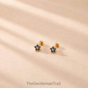 Guldblå CZ-blomörhängen, Marquise Cut-skruvbaksida, Eleganta piercingsmycken