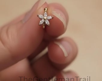Minimalist Flower Ear Cuff, Adjustable Silver, No Piercing, Dainty Floral CZ Clip On Cartilage