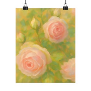 Blush Rose Vertical Poster - Romantic French Impressionist Style Floral Art for Home Décor, Rose Wall Art, Pink Rose Wall Art