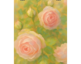 Blush Rose Vertical Poster - Romantic French Impressionist Style Floral Art for Home Décor, Rose Wall Art, Pink Rose Wall Art