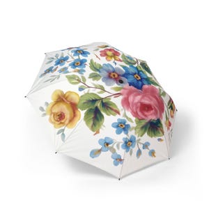 Parapluie semi-automatique floral, Vêtements de pluie élégants, Parapluie de voyage portable, Cadeau pour elle, Parapluie floral unique, Joli parapluie