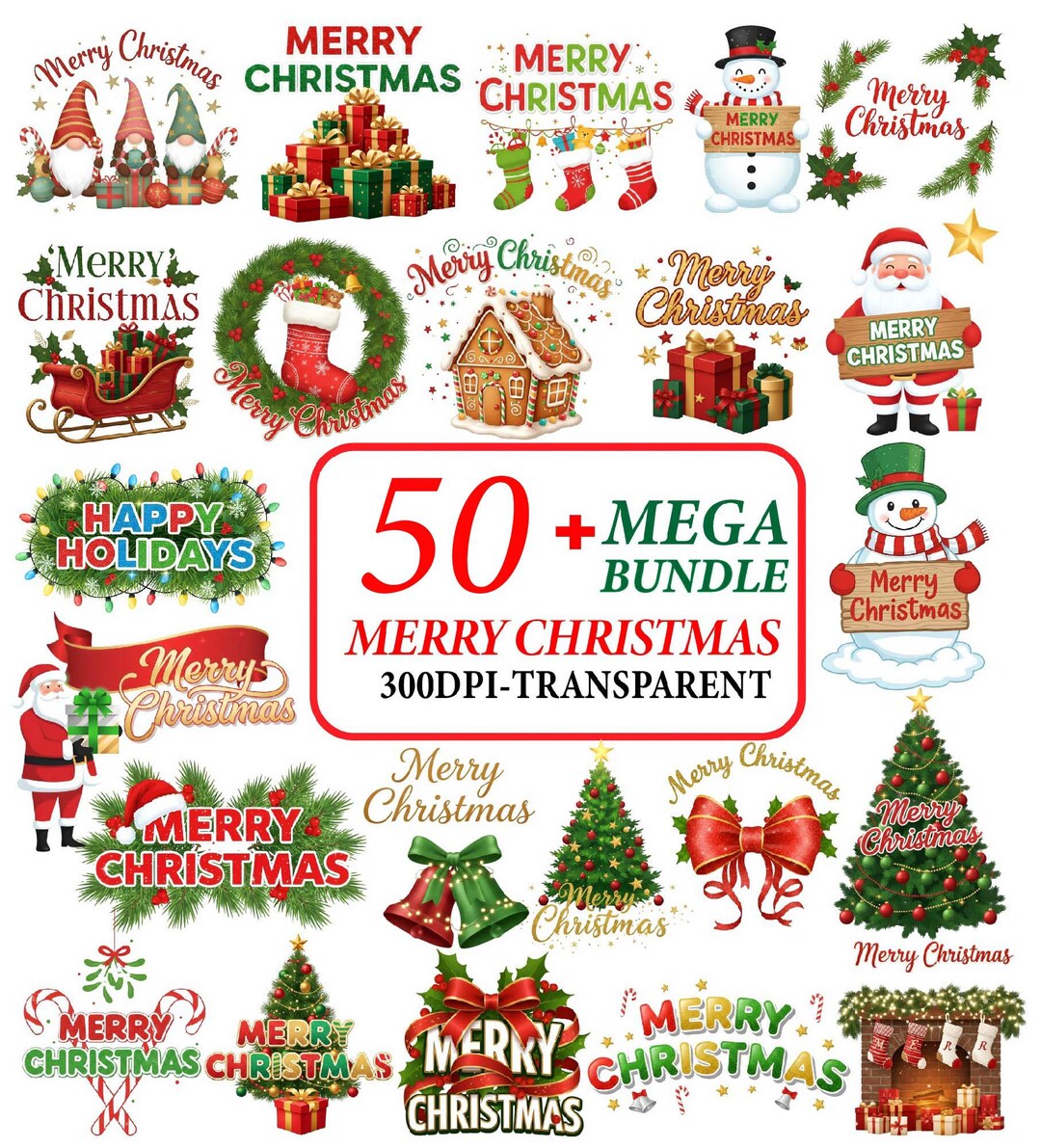 Merry Christmas PNG Bundle | Holiday Clipart Pack | Back-to-school ...