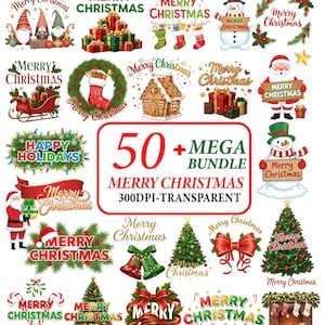 Paquete PNG de Feliz Navidad / Paquete de imágenes prediseñadas navideñas / Diseños navideños para el regreso a clases / Compatible con sublimación e impresión bajo demanda