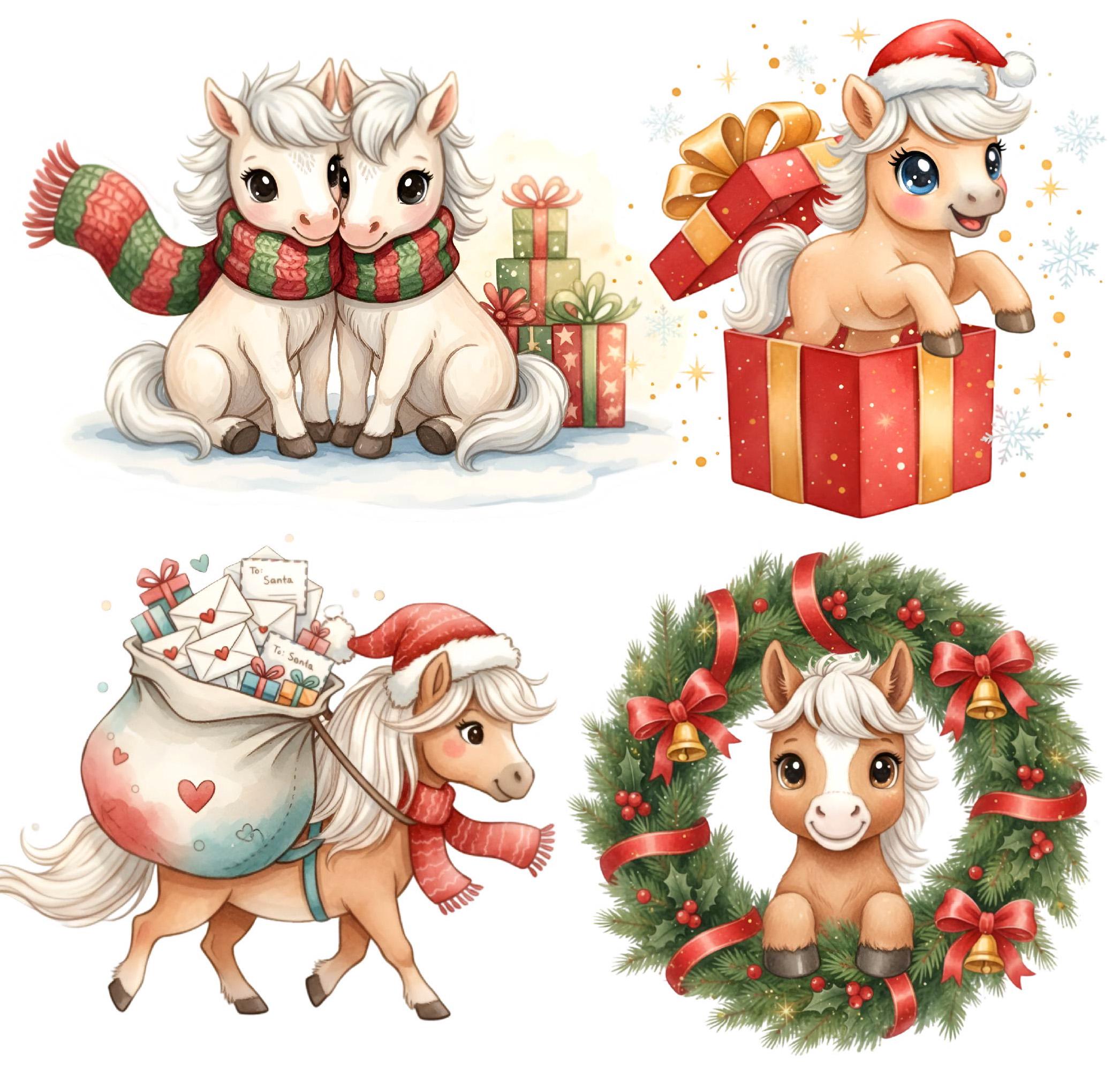 Christmas Horse Watercolor Clipart: Festive Cowboy PNG Bundle (digital ...