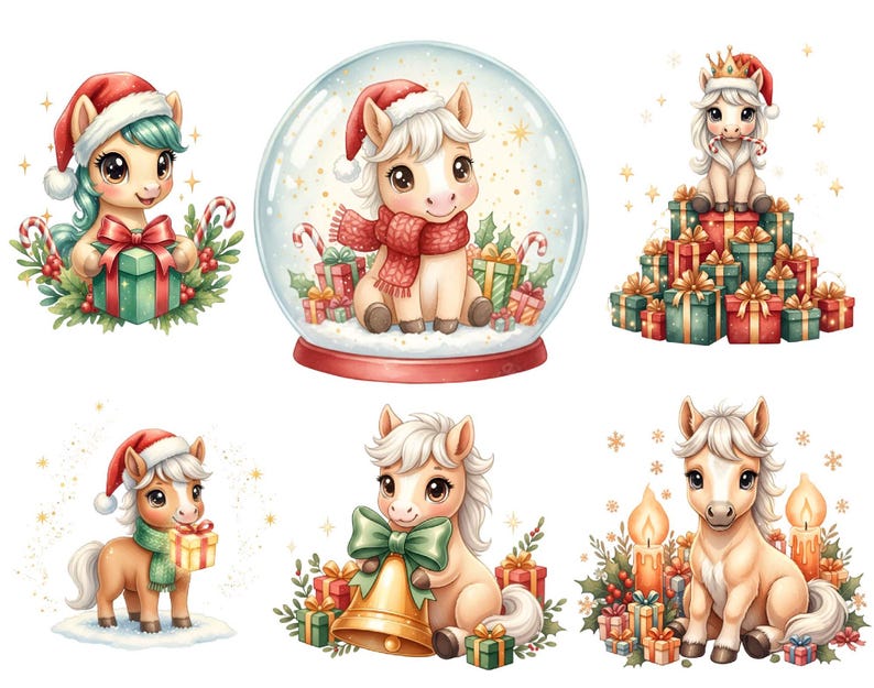 Christmas Horse Watercolor Clipart: Festive Cowboy PNG Bundle (digital ...