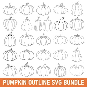 Pumpakontur SVG-paket, höstlinjeteckningar, höstklippfiler (digital nedladdning)