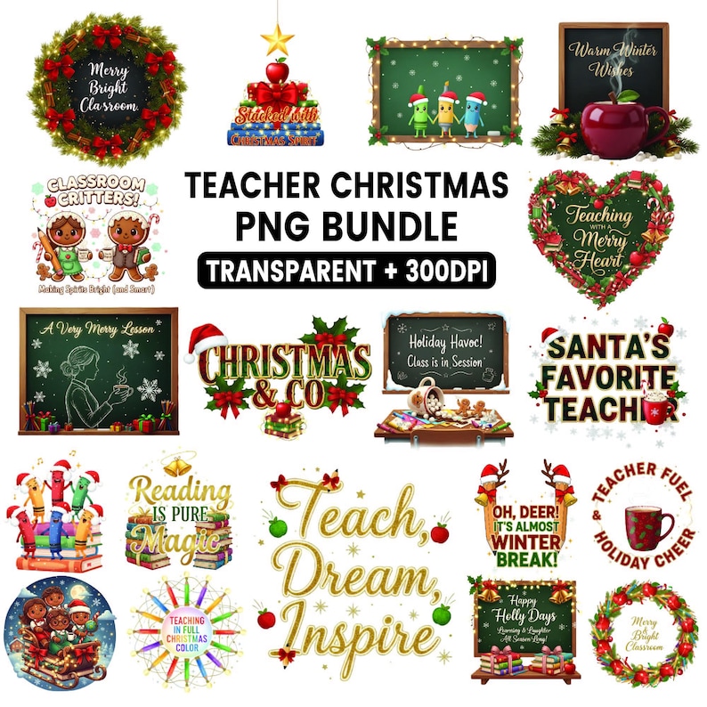 Christmas Teacher PNG Clipart Bundle | Holiday Designs (instant ...