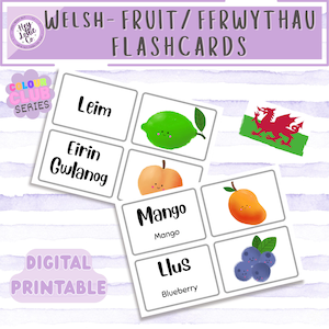 Welsh Fruit Flashcards | Ffrwythau Cymraeg | Classroom Decor | Ysgol Gynradd | Early Years Education | Bilingual Classroom | Digital Print