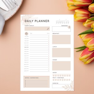 Planificador de productividad diaria, horario imprimible, seguimiento de hábitos saludables y establecimiento de objetivos, plantilla A4, carta, PDF, descarga instantánea