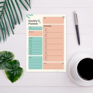 Planejador Semanal e Diário da Sorte para Imprimir – Planejador de Produtividade Simples com Rastreamento de Metas e Anotações | PDF A4/Carta EUA | Download Imediato