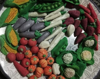 Edible Veggies Fruits Gardening Allotment Fondant Sugar Paste Decoration Cake and Cupcakes Toppers Fondant complete set Handmade vegetables