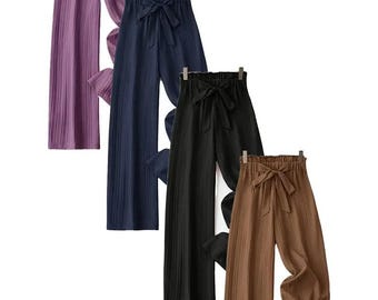 Custom Plus Size Textured Wide-Leg Pants Elegant Trousers Full Length Opaque Leggings, Maxi Tights, Yoga Pants, Regular and Plus Sizes