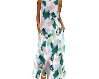 Custom Sleeveless Cotton Maxi Dress 2 different styles Plus Size Casual Boho Style Linen WrapDress for Women Handmade Scoopneck Slip Strappy