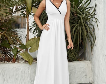 Custom V neck Stylish women dress  PLUS sizes Long Evening A -line Midi dress casual wear Sleeveless Maxi dress Gown Spring summer dress