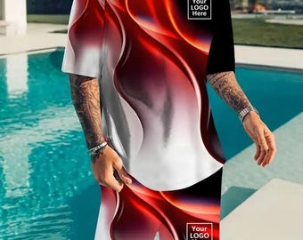 Custom Men's Shirt Jumpsuit All Over Print Short Sleeve shirt and Shorts for men, Summer shorts Beach dress with pockets  Shirt shorts Dress