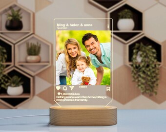 Custom Instafamous   LED Light Photo Acrylic Block | White Light Up Gift for Family, Friends, Couples, Kids & Pets Boy Friend Girlfriend