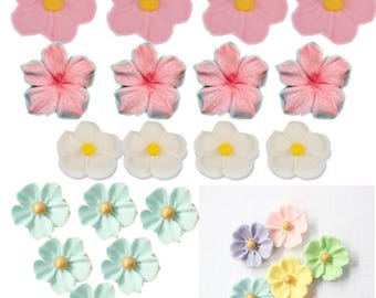 Edible Sugar Blossom Cake Decorations: Pink, Lavender, Light green, orange and White Flowers & Leaves Summer Collection 30 per set in 10 Box
