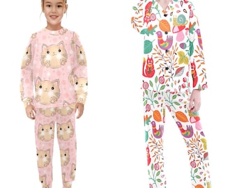 Custom Little Girls' Crew Neck Long Pajama Suit  pullover Hoodie Back  Pet Name dog Personalized hoody Cat Sweater Sweatshirt 1 to 15 y