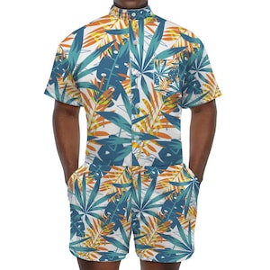 Custom Men&#39;s Shirt Jumpsuit All Over Print Short Sleeve shirt and Shorts for men, Summer shorts Beach dress with pockets  Shirt shorts Dress