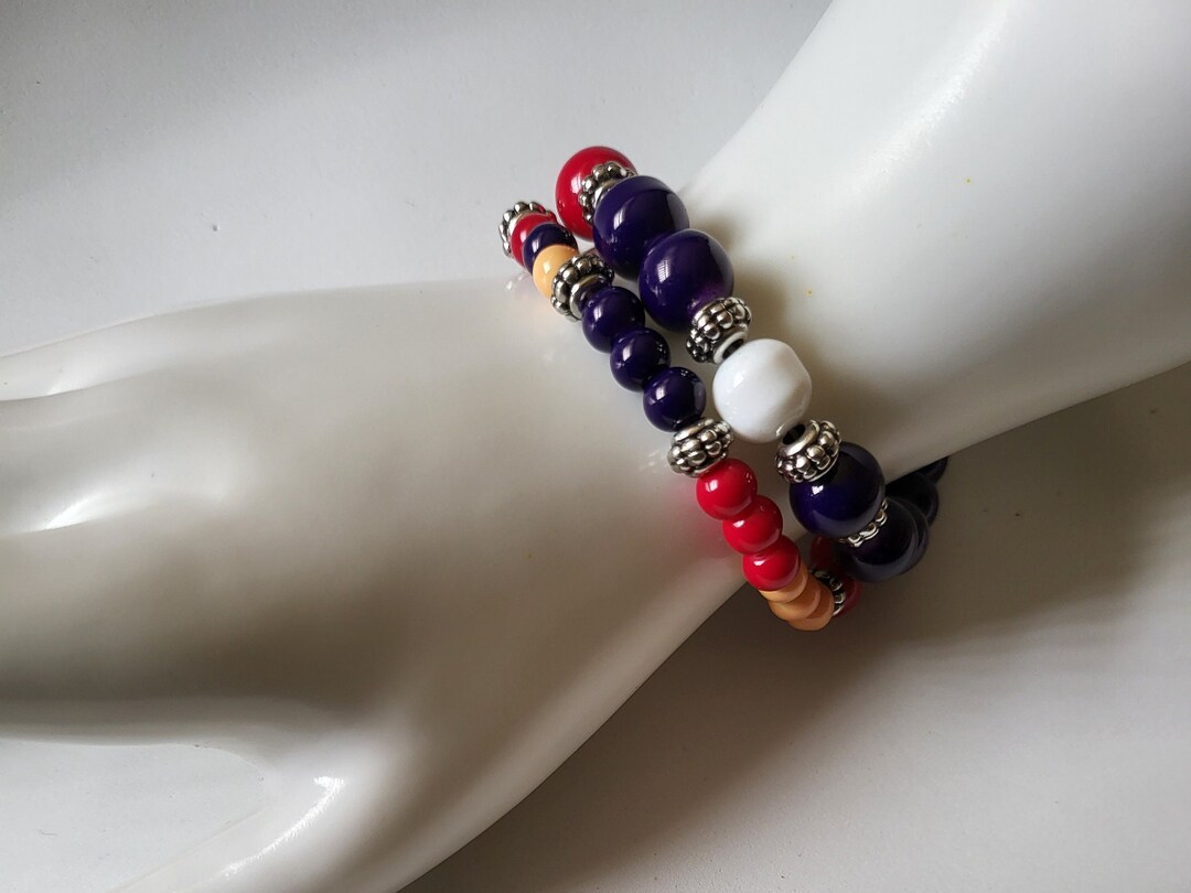 Two Toned Beads Stretch Bracelet Set Of 2