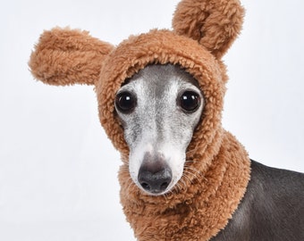 Cozy Sherpa Bear Ears Dog Snood Hat sized for Greyhounds | Winter dog outfit | Greyhound Christmas | Warm gear for dogs