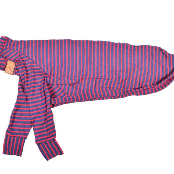 Whippet Red / Blue Stripe T-shirt Pajamas | Dog Pajamas | Greyhound Jammies | Greyhound PJ | Whippet |