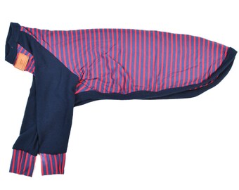 Whippet Red Blue Stripe / Navy T-shirt Pajamas | Dog Pajamas | Greyhound Jammies | Greyhound PJ  | Whippet |