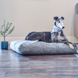 Navy Modern Stripe Shredded Memory Foam Dog Bed