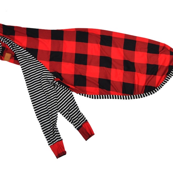 Greyhound Buffalo Plaid / Black White Stripe T-shirt Pajamas | Dog Pajamas | Greyhound Jammies | Greyhound PJ |