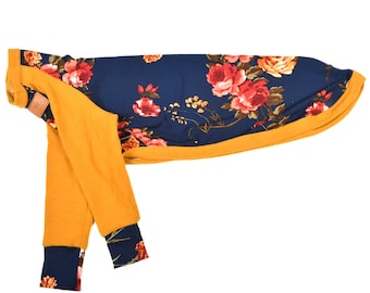 GREYHOUND Navy Floral / Mustard T-shirt Pajamas | Dog Pajamas | Greyhound Jammies | Greyhound PJ |