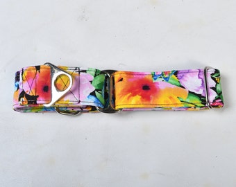 1.5” Tropical Watercolor Print Martingale Dog Collar | Greyhound Collar | Dog Collar |