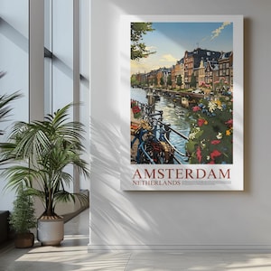Pôster de Amsterdã, Holanda, impressão de viagem, arte de parede de canal para decoração de casa