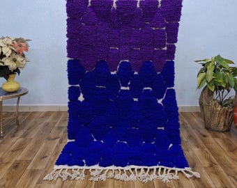 Handwoven Moroccan Wool Rug, Blue Purple Berber Carpet